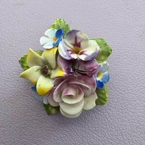 Charming Floral Ceramic Brooch with Multicolor Accents
